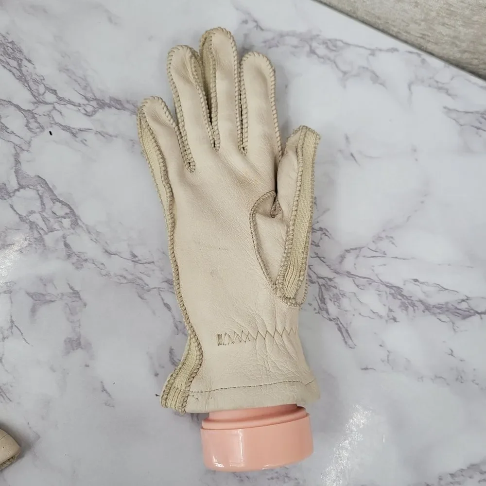 Vintage Deerskin Leather Bone Colored Leather Driving Gloves